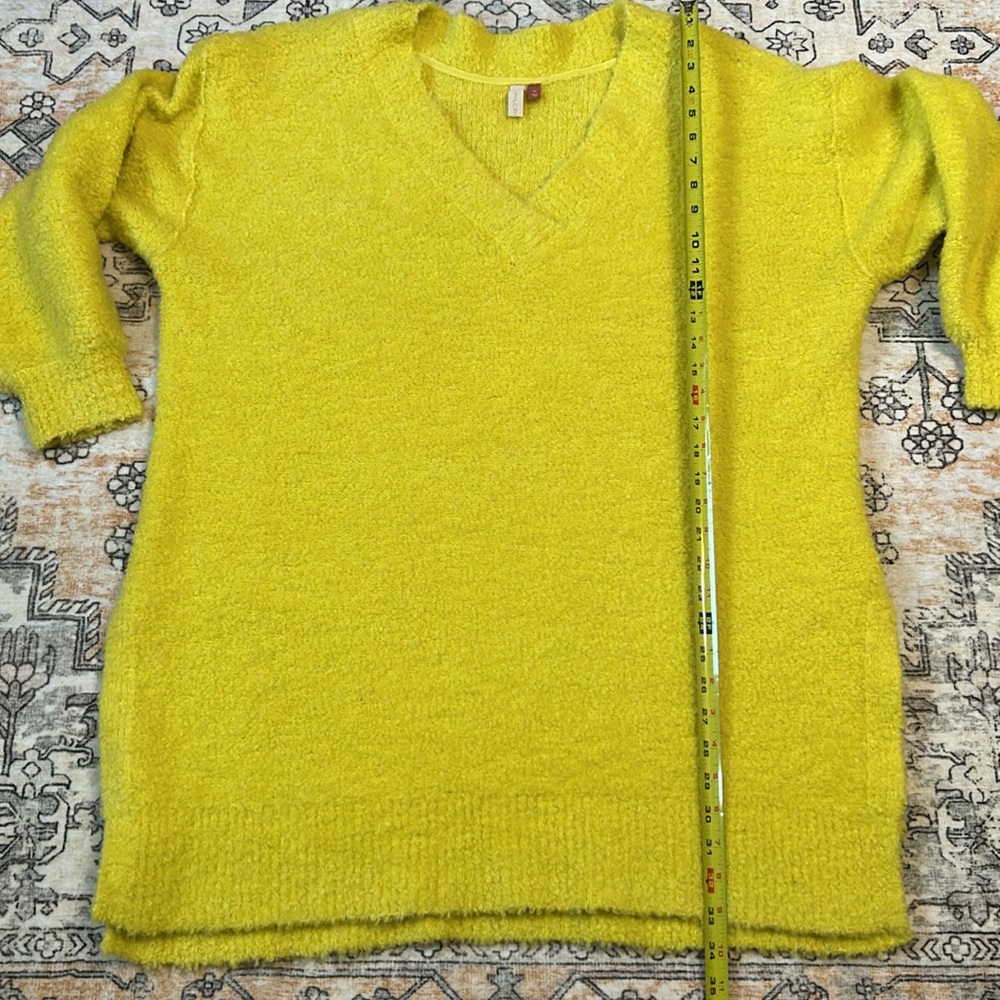PILCRO XL Teddy V-Neck wool blend tunic sweater in bright yellow by Anthro - Picture 8 of 10